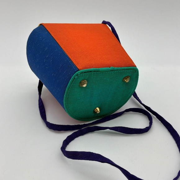 Rare Unique Vintage Rainbow Evening Retro Bucket Bag Box Purse 80s Fun w/ FLAWS - Picture 2 of 9